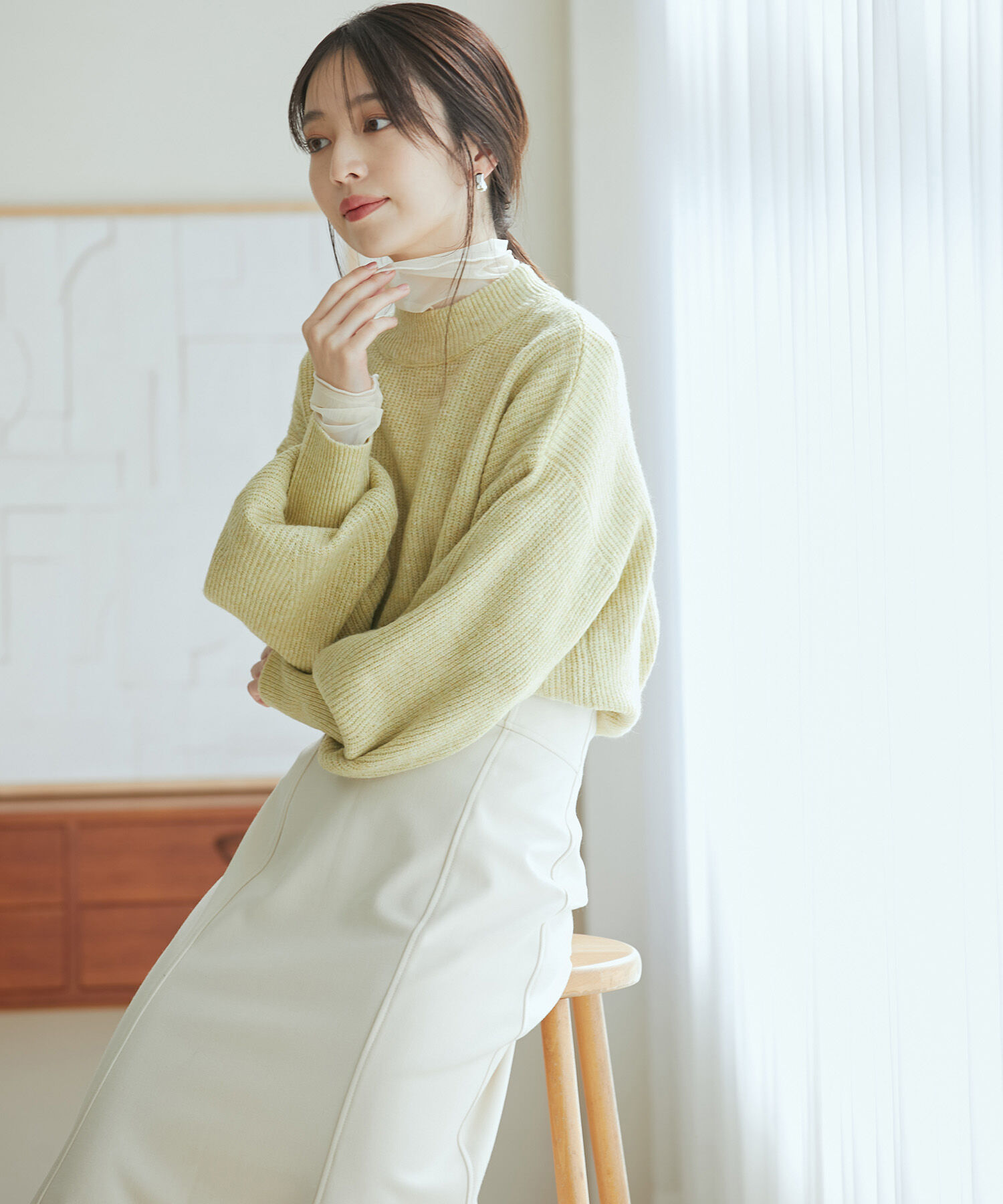 VIS「【洗える】ミドルゲージメランジ畦ハイネックニット」|ニット・セーター|