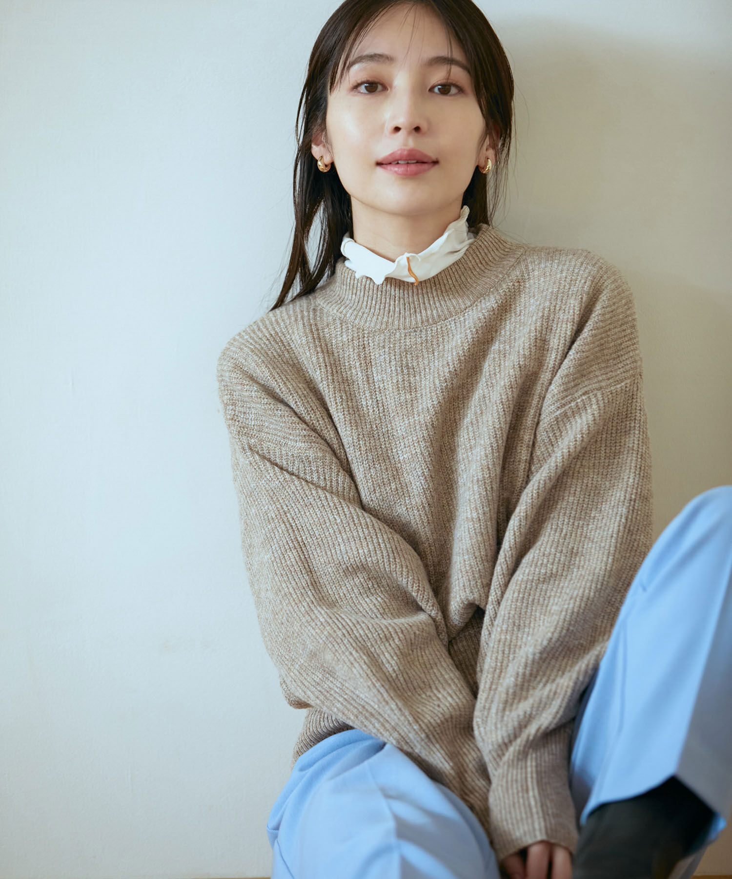 VIS「【洗える】ミドルゲージメランジ畦ハイネックニット」|ニット・セーター|