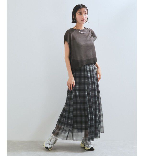 VIS「【洗える】チュールプリントチェックスカート」|スカート|