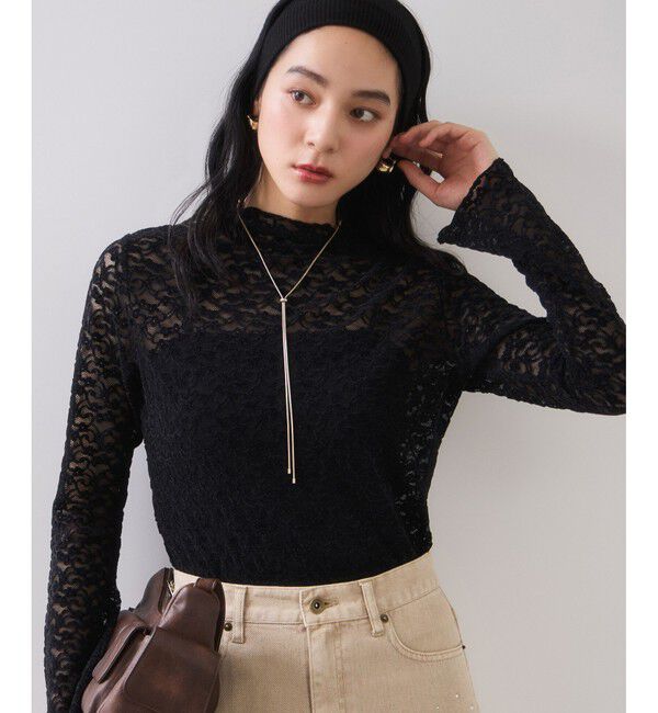 VIS「レースプチハイネックインナープルオーバー」|Tシャツ・カットソー|ブラック(01)