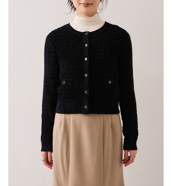 VIS「モールベロアケーブルカーディガントップス/イージーケア」|カーディガン|