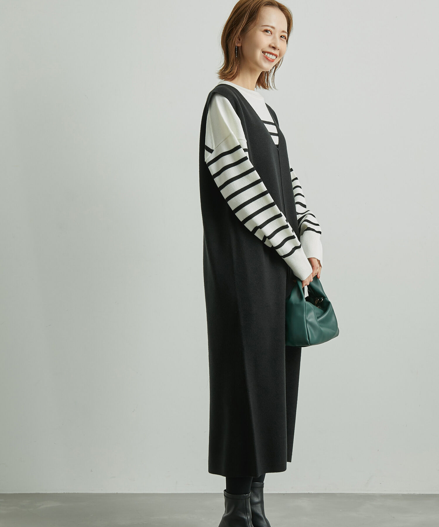 Rope&rsquo;Picnic「アンチピリングニットジャンパースカート」|ジャンパースカート|ブラック(01)