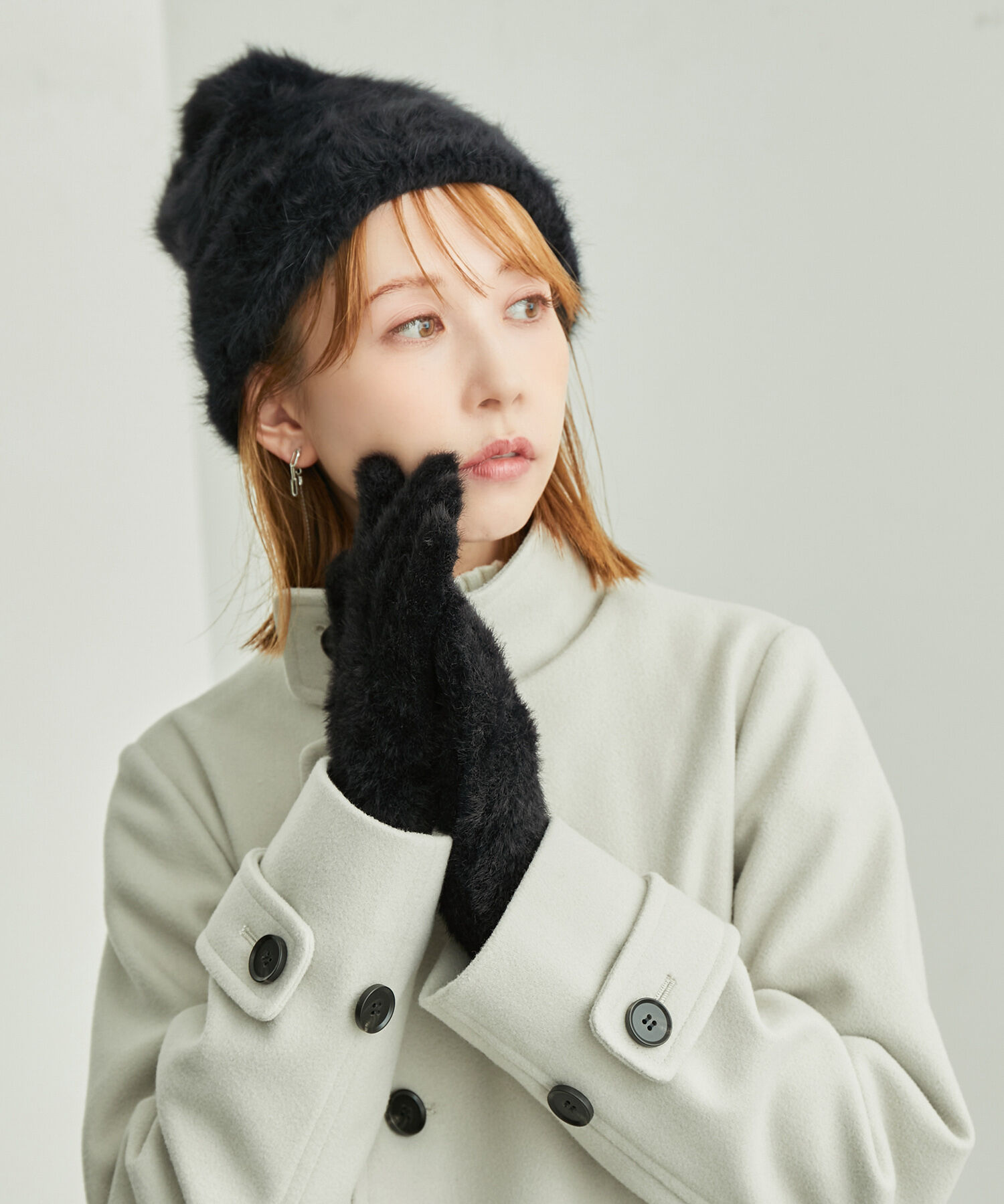 ROPE PICNIC PASSAGE「シャギーニットワッチ」|ニット帽|ブラック(01)