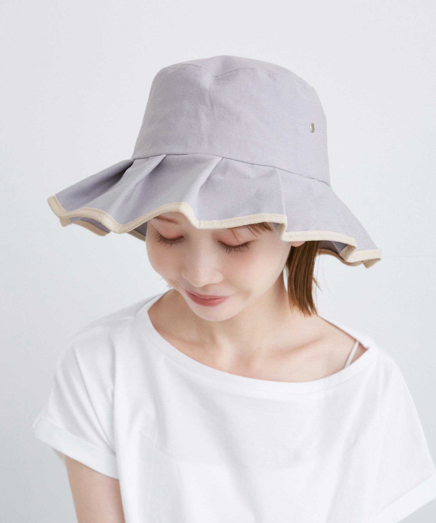 ROPE PICNIC PASSAGE「遮光麻混プリーツハット」|ハット|ブルー系(46)