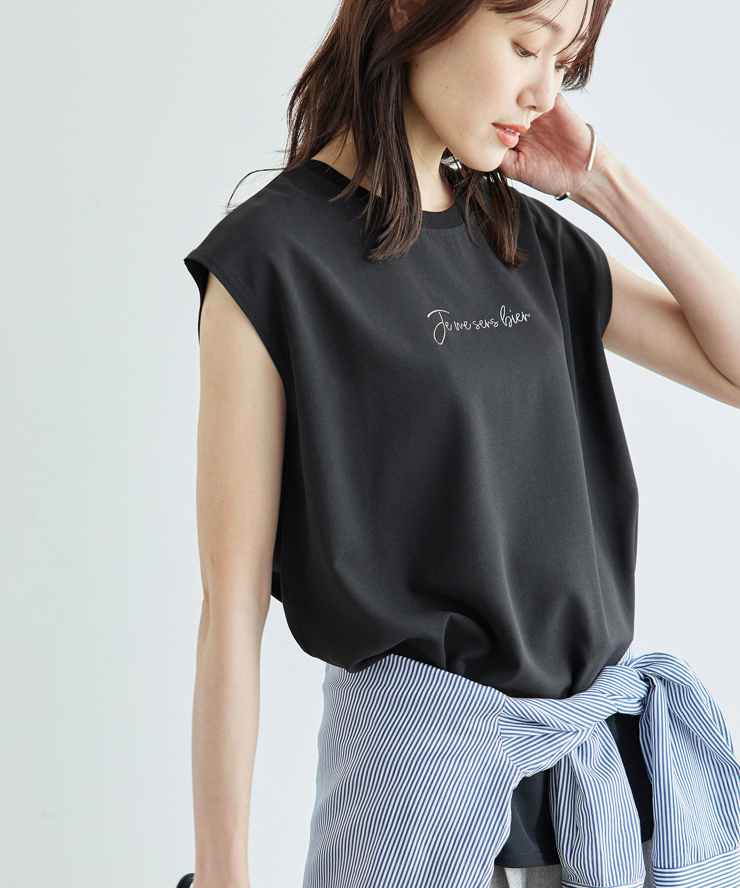 Rope&rsquo;Picnic「冷感/カットジョーゼットトップス」|Tシャツ・カットソー|ブラック(01)