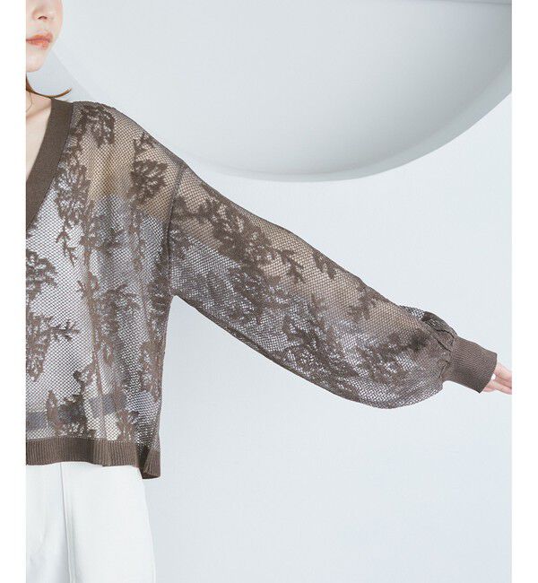 Rope&rsquo;Picnic「透かし編み花柄Vネックカーディガン」|カーディガン|