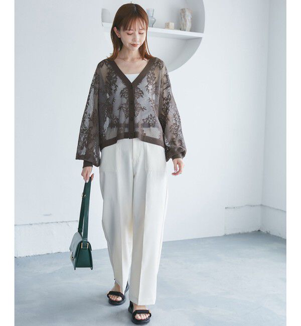 Rope&rsquo;Picnic「透かし編み花柄Vネックカーディガン」|カーディガン|