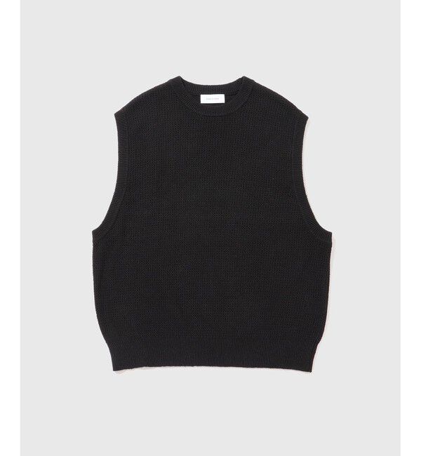 ADAM ET ROPE'「コットンリネン メッシュ編み ニットベスト / ロングシーズン着用可能」|ベスト・ジレ|ブラック(01)