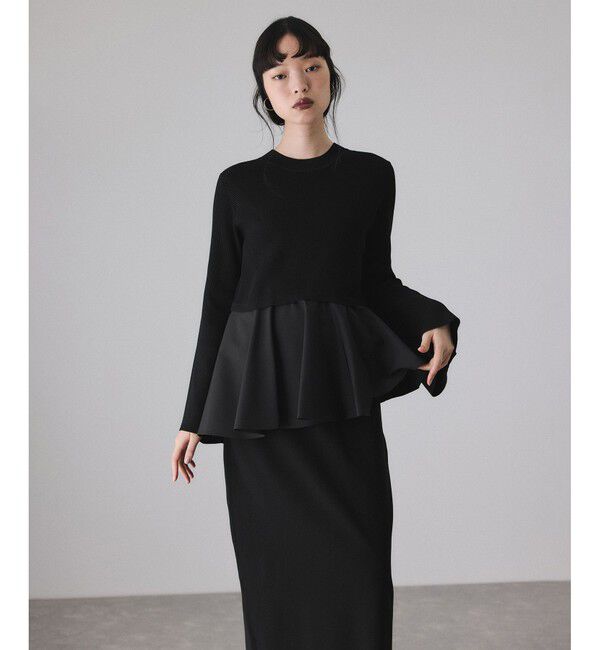 サステナブル】ペプラムコンビニットワンピース/オケージョン対応