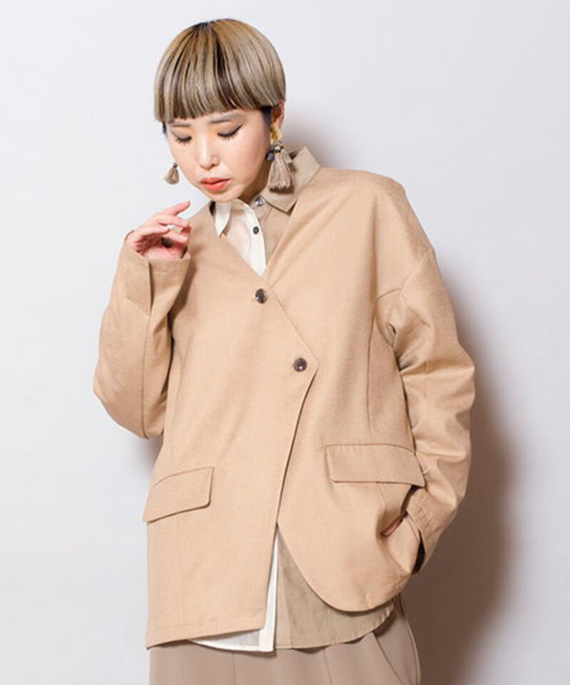  「ノーカラーアシンメトリージャケット」|ノーカラージャケット|BEIGE