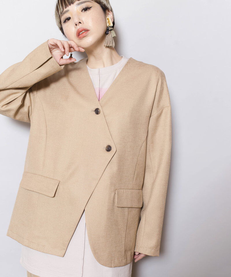  「ノーカラーアシンメトリージャケット」|ノーカラージャケット|