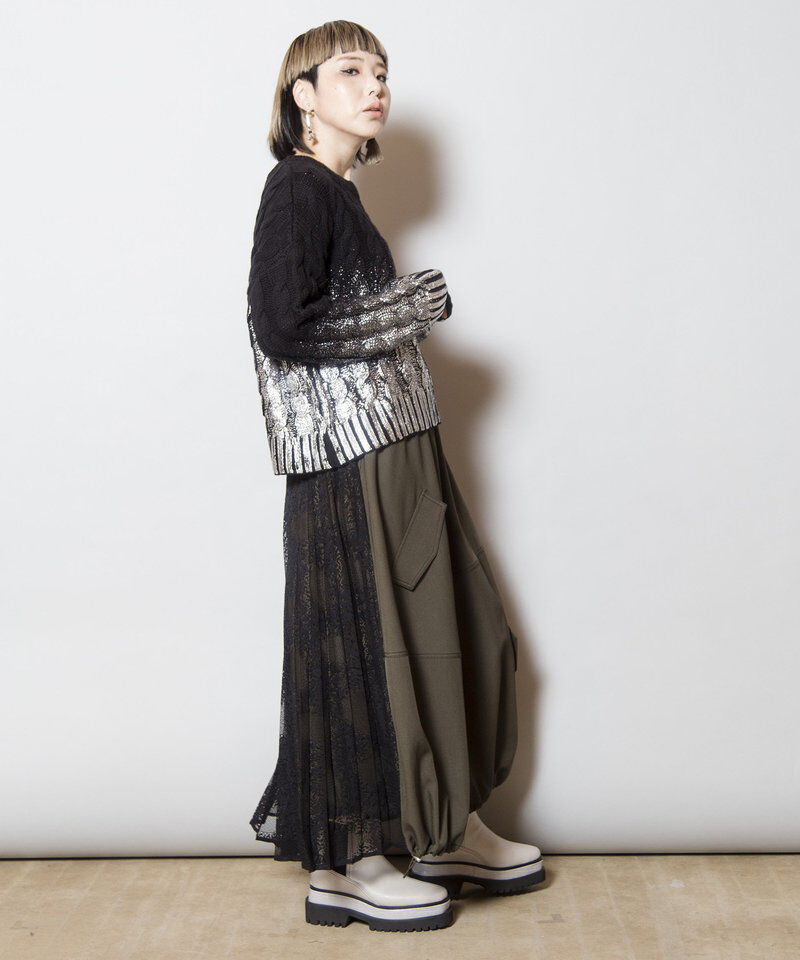  「レースプリーツ切替スカート」|スカート|