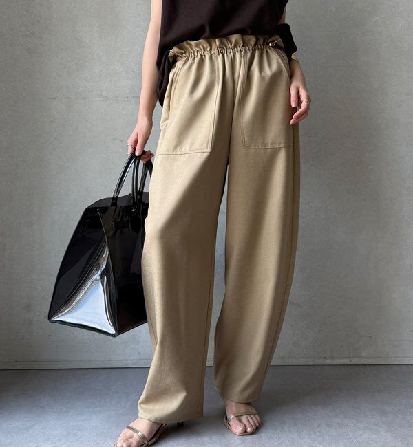  「【WEB限定】 麻調シャイニーイージーパンツ」|チノ|キャメル