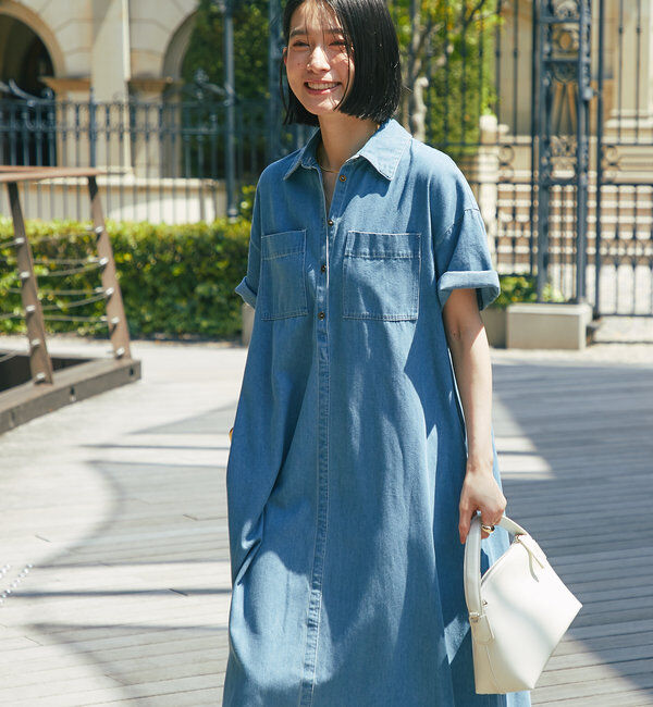  「《2サイズ・大人カジュアルなムードに》半袖デニムシャツワンピース」|その他|