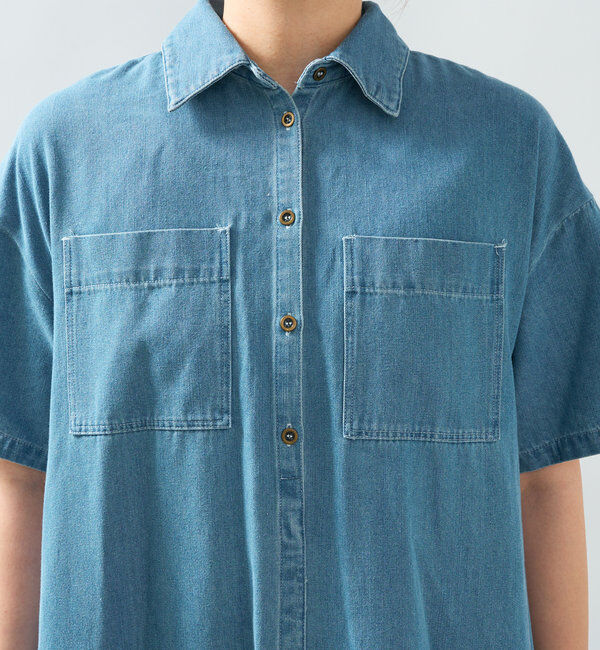  「《2サイズ・大人カジュアルなムードに》半袖デニムシャツワンピース」|その他|