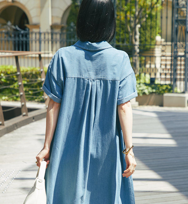  「《2サイズ・大人カジュアルなムードに》半袖デニムシャツワンピース」|その他|