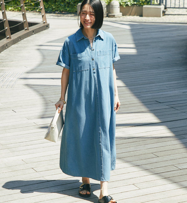  「《2サイズ・大人カジュアルなムードに》半袖デニムシャツワンピース」|その他|