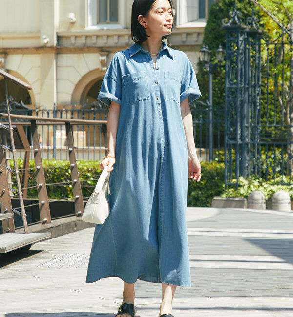  「《2サイズ・大人カジュアルなムードに》半袖デニムシャツワンピース」|その他|