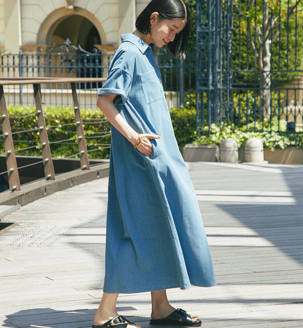  「《2サイズ・大人カジュアルなムードに》半袖デニムシャツワンピース」|その他|