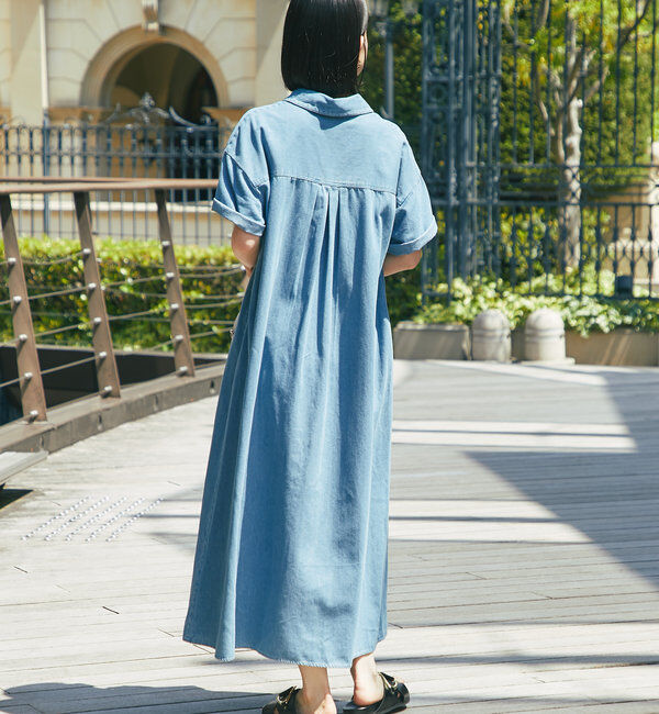  「《2サイズ・大人カジュアルなムードに》半袖デニムシャツワンピース」|その他|