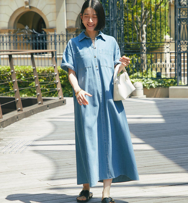  「《2サイズ・大人カジュアルなムードに》半袖デニムシャツワンピース」|その他|