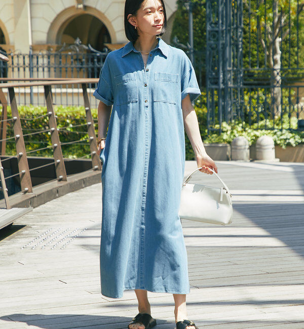  「《2サイズ・大人カジュアルなムードに》半袖デニムシャツワンピース」|その他|