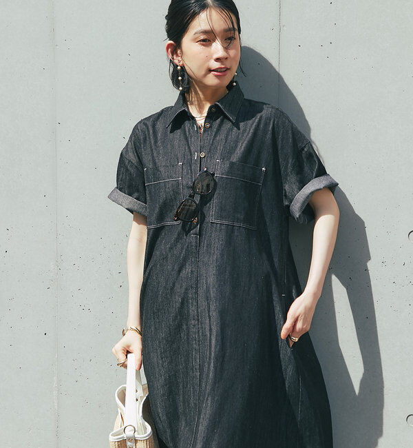  「《2サイズ・大人カジュアルなムードに》半袖デニムシャツワンピース」|その他|
