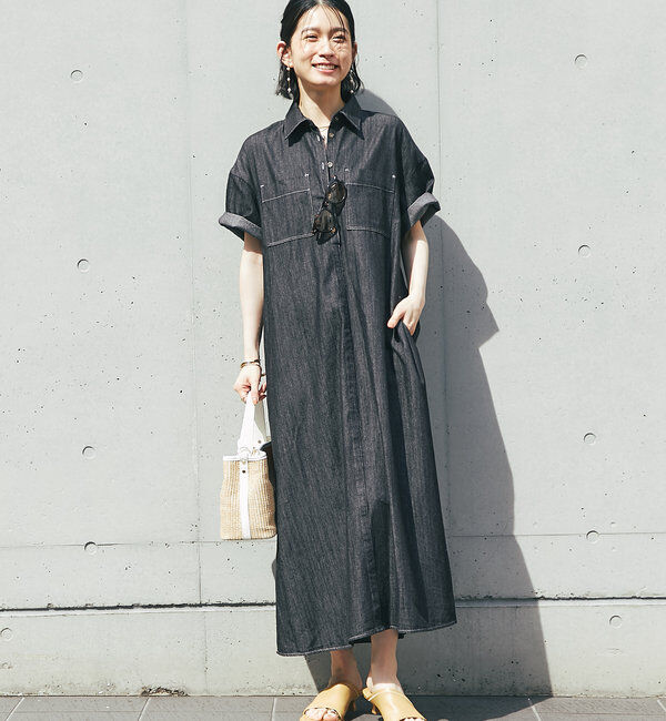  「《2サイズ・大人カジュアルなムードに》半袖デニムシャツワンピース」|その他|