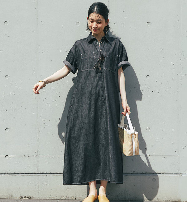  「《2サイズ・大人カジュアルなムードに》半袖デニムシャツワンピース」|その他|
