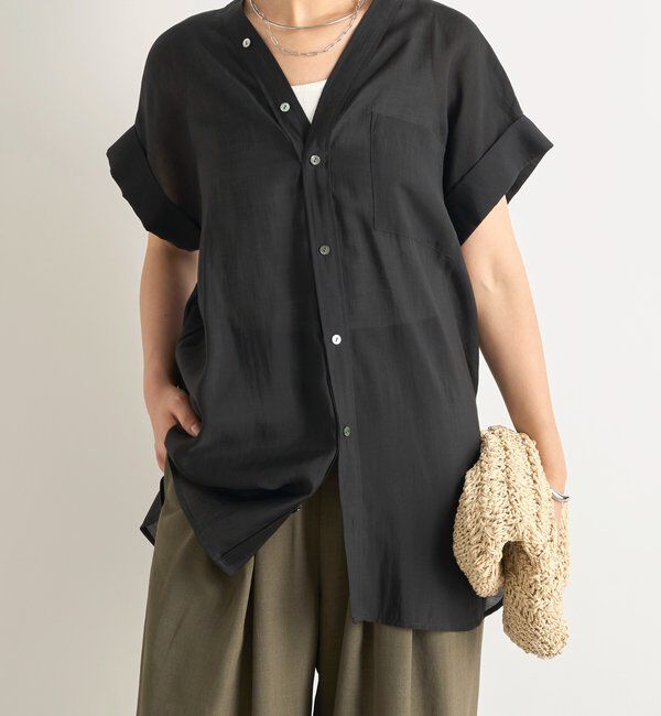  「《きちんと感・快適な着心地》カラーレス半袖シャツ」|シャツ・ブラウス|ブラック