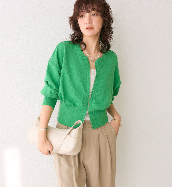  「【羽織でも１枚でも着れる】ブークレーzipニット」|カーディガン|