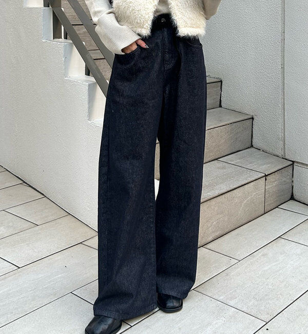  「リボンベルト付きデニム」|デニム|ネイビー