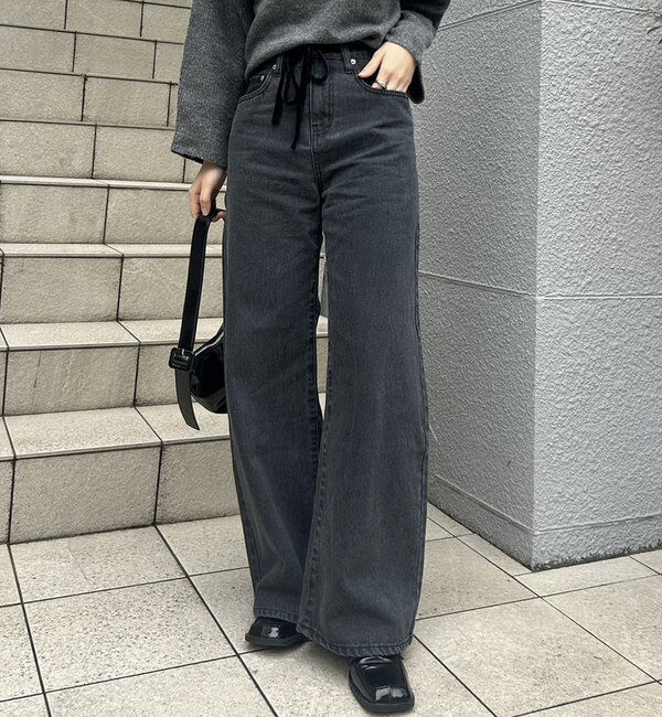  「リボンベルト付きデニム」|デニム|ブラック
