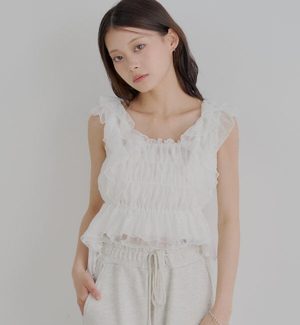  「【7色展開】レースドロップフリルシャーリングブラウス」|シャツ・ブラウス|