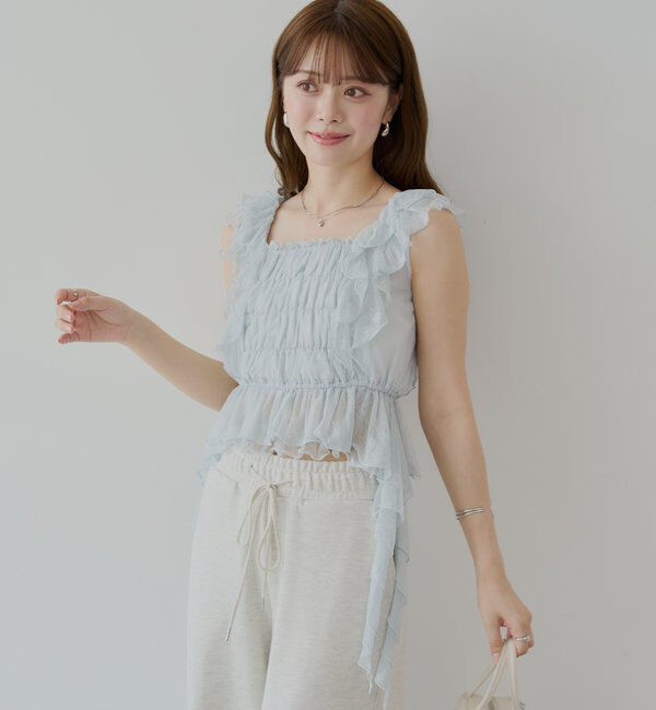  「【7色展開】レースドロップフリルシャーリングブラウス」|シャツ・ブラウス|