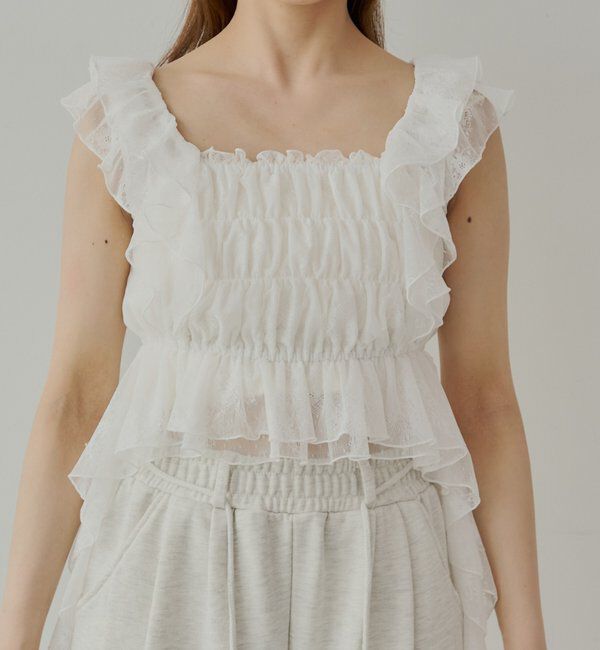  「【7色展開】レースドロップフリルシャーリングブラウス」|シャツ・ブラウス|