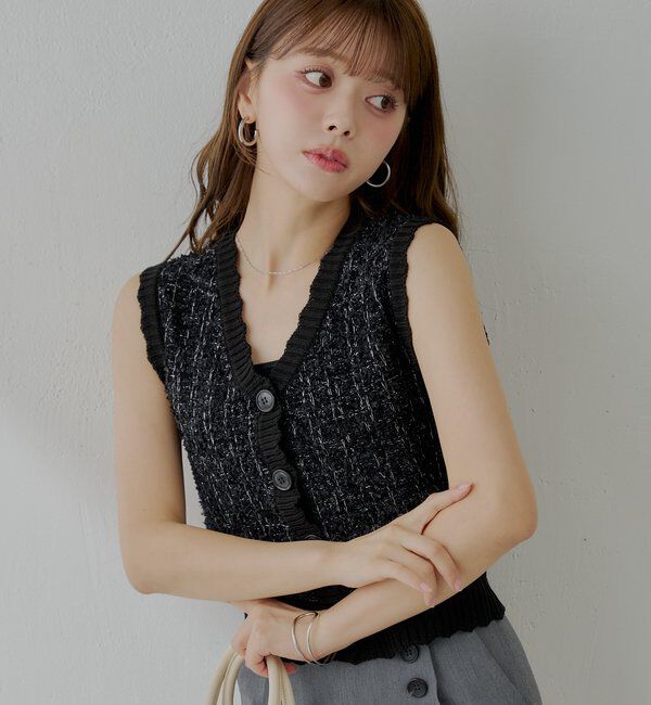  「ノースリシャギーベスト」|カーディガン|ブラック