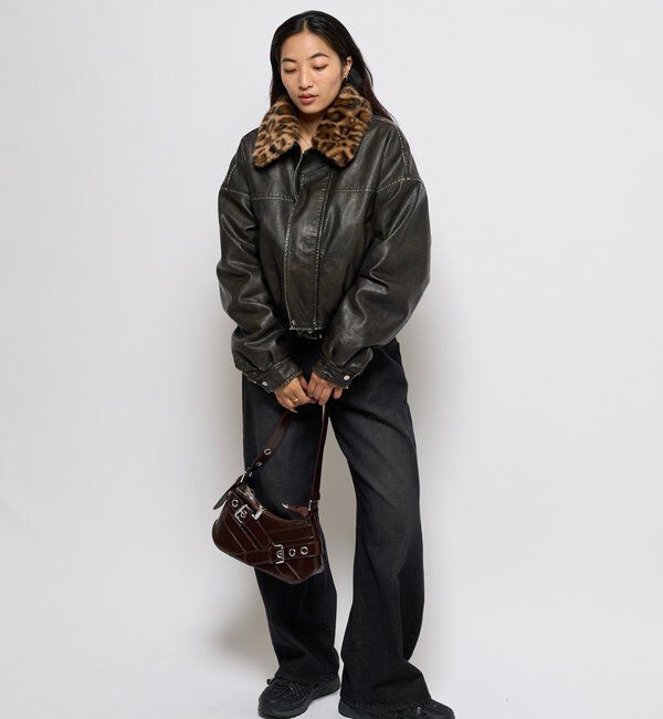  「【UNISEX/サイズ展開あり】3way ヴィンテージライクレザーボアブルゾン」|ブルゾン・スタジャン|