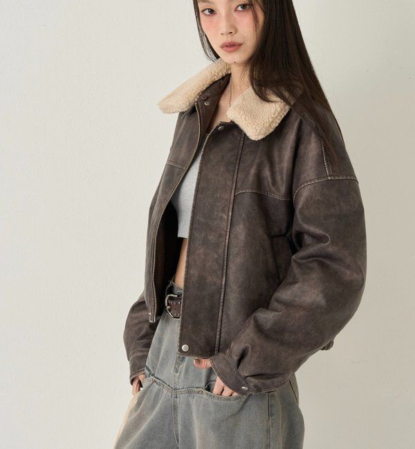  「【UNISEX/サイズ展開あり】3way ヴィンテージライクレザーボアブルゾン」|ブルゾン・スタジャン|