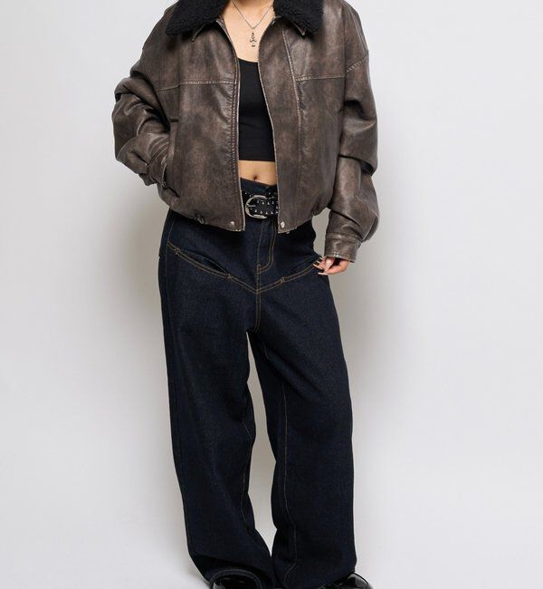  「【UNISEX/サイズ展開あり】3way ヴィンテージライクレザーボアブルゾン」|ブルゾン・スタジャン|