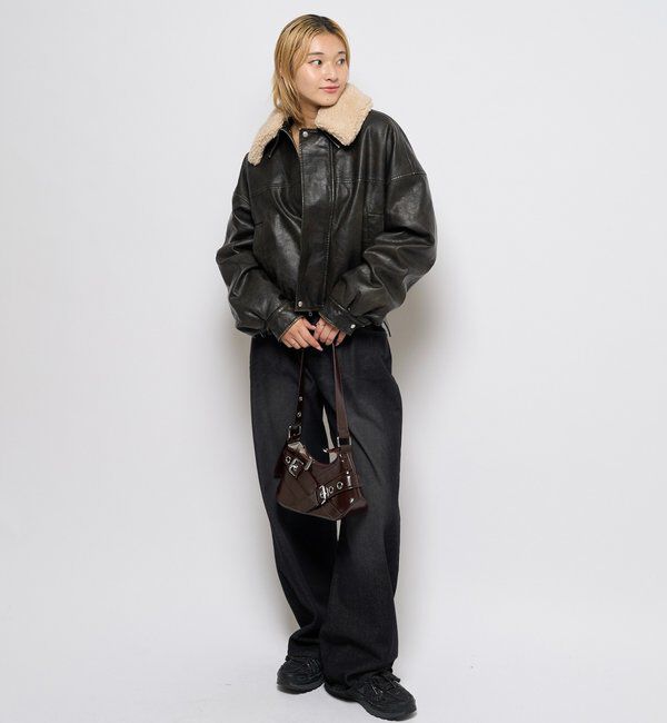  「【UNISEX/サイズ展開あり】3way ヴィンテージライクレザーボアブルゾン」|ブルゾン・スタジャン|