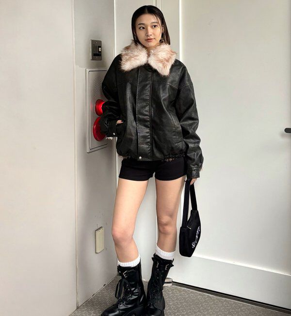  「【UNISEX/サイズ展開あり】3way ヴィンテージライクレザーボアブルゾン」|ブルゾン・スタジャン|