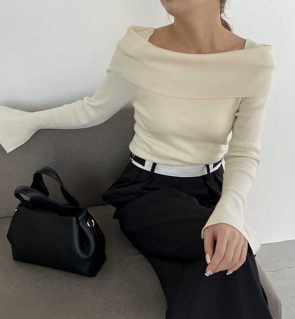  「【人気アイテム再入荷】オフショル風スクエアニット」|ニット・セーター|