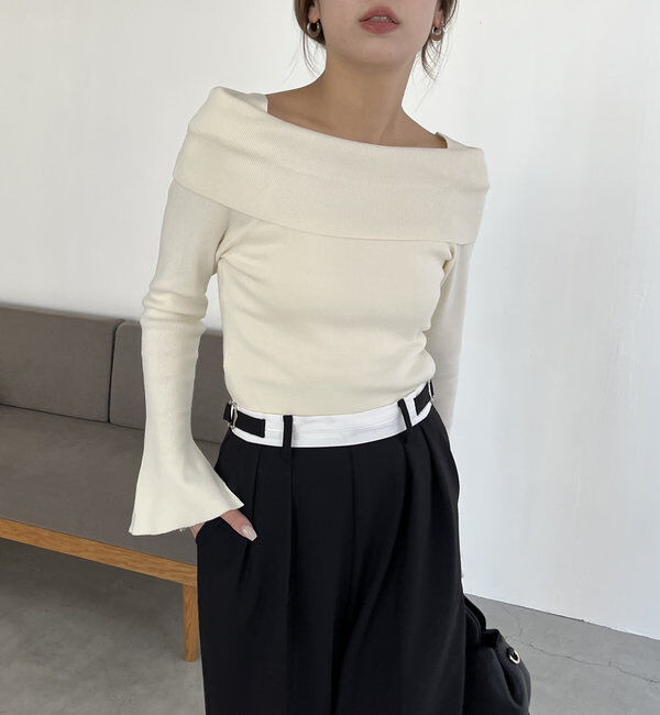  「【人気アイテム再入荷】オフショル風スクエアニット」|ニット・セーター|