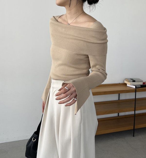  「【人気アイテム再入荷】オフショル風スクエアニット」|ニット・セーター|