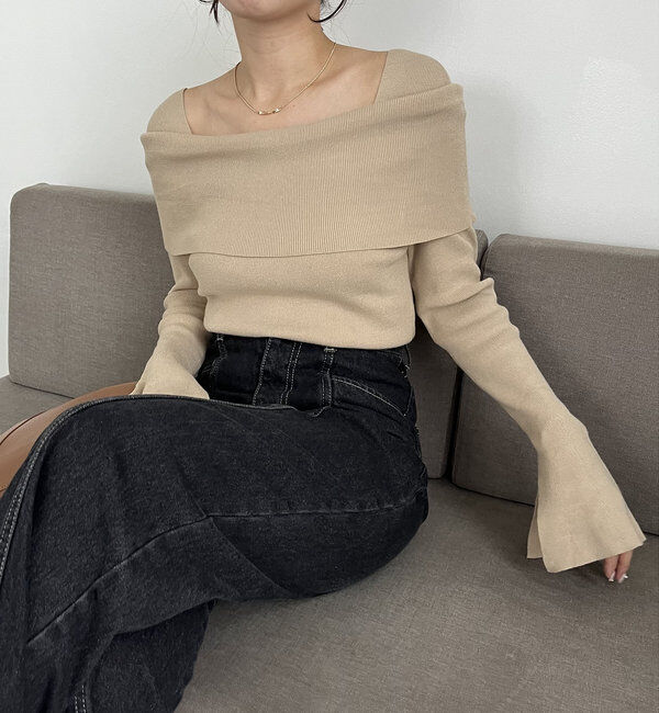  「【人気アイテム再入荷】オフショル風スクエアニット」|ニット・セーター|