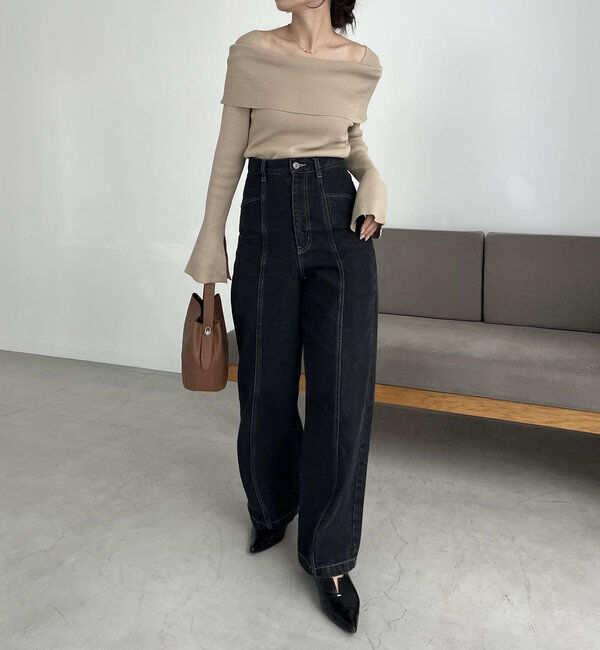  「【人気アイテム再入荷】オフショル風スクエアニット」|ニット・セーター|