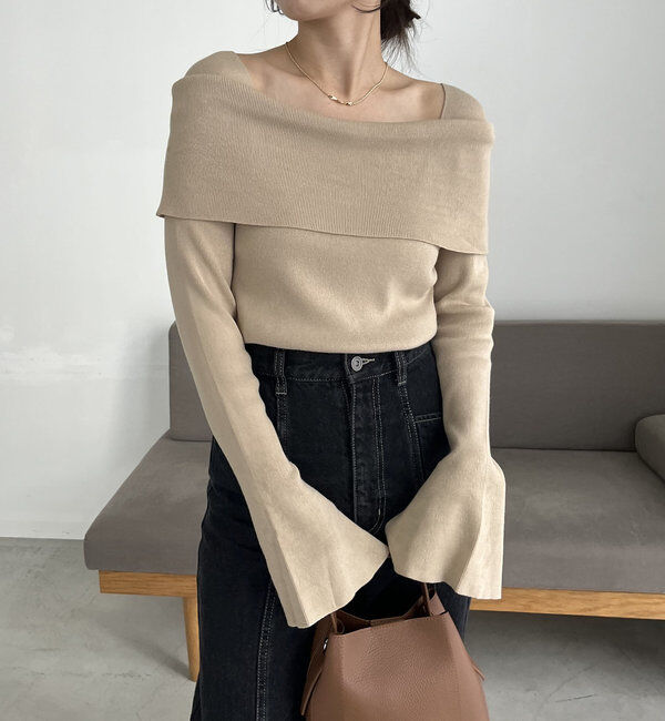  「【人気アイテム再入荷】オフショル風スクエアニット」|ニット・セーター|