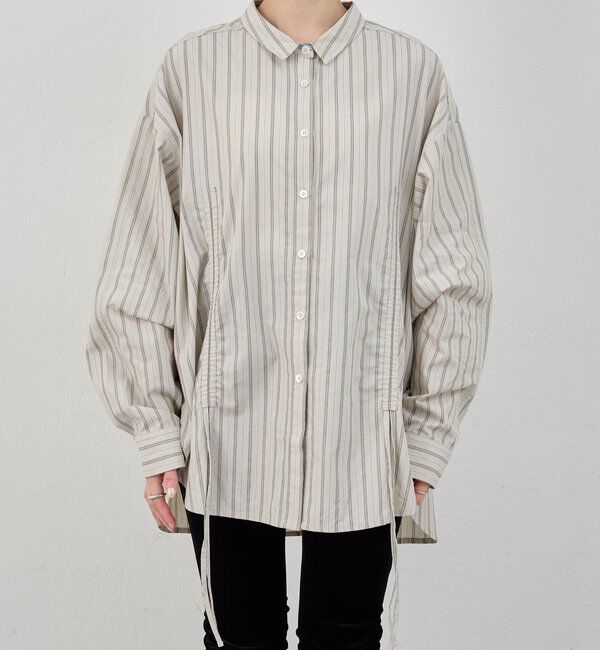  「【26SS予約】ストライプギャザーブラウス」|シャツ・ブラウス|