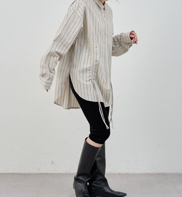  「【26SS予約】ストライプギャザーブラウス」|シャツ・ブラウス|